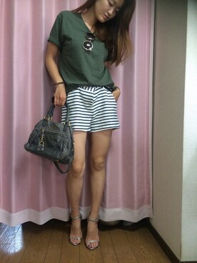 「ZARA（ザラ）のアイテム（パンツ、ホワイト系）」を使った、chibihalnaさん（レディース・153cm）の夏コーディネート