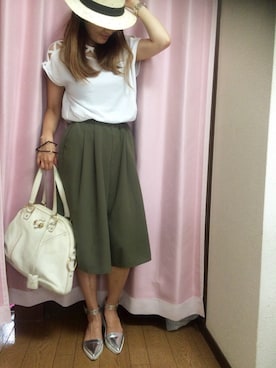 「GU（ジーユー）のアイテム（その他パンツ、グリーン系）」を使った、chibihalnaさん（レディース・153cm）の夏コーディネート