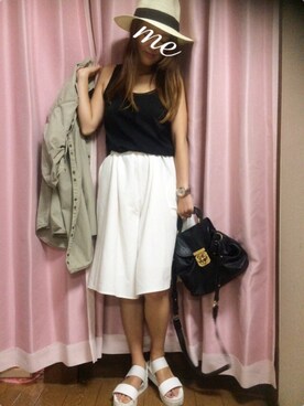「RETRO GIRL（レトロガール）のアイテム（その他パンツ、ホワイト系）」を使った、chibihalnaさん（レディース・153cm）の夏コーディネート