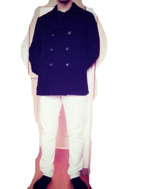 「ネイビー×ホワイト」｜「アイテム（ピーコート）」を使った、shomaさん（メンズ・171cm）の冬コーディネート