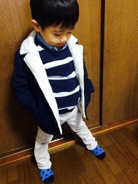 「アイテム（ピーコート）」を使った、3boys.mamさん（キッズ・100cm）の冬コーディネート