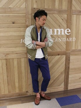 「JOURNAL STANDARD relume（ジャーナルスタンダード　レリューム）のアイテム（スタジャン）」を使った、hirokiさん（メンズ・175cm）の春コーディネート