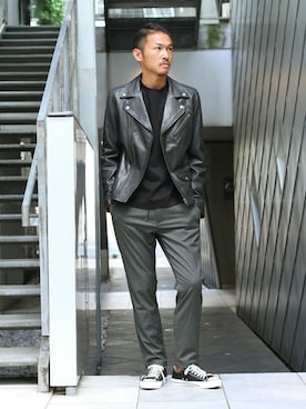「JOURNAL STANDARD relume（ジャーナルスタンダード　レリューム）のアイテム（ライダースジャケット）」を使った、hirokiさん（メンズ・175cm）の夏コーディネート