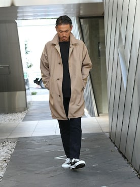 「リバーシブル」｜「アイテム（ステンカラーコート）」を使った、hirokiさん（メンズ・175cm）の秋コーディネート