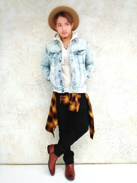 「仙台」｜「アイテム（デニムジャケット）」を使った、RYOSUKE.Yさん（メンズ・168cm）の冬コーディネート