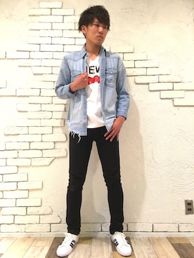 「JACKROSE（ジャックローズ）のハイパーストレッチ立体加工カラーパンツ（デニムパンツ）」を使った、RYOSUKE.Yさん（メンズ・168cm）の夏コーディネート