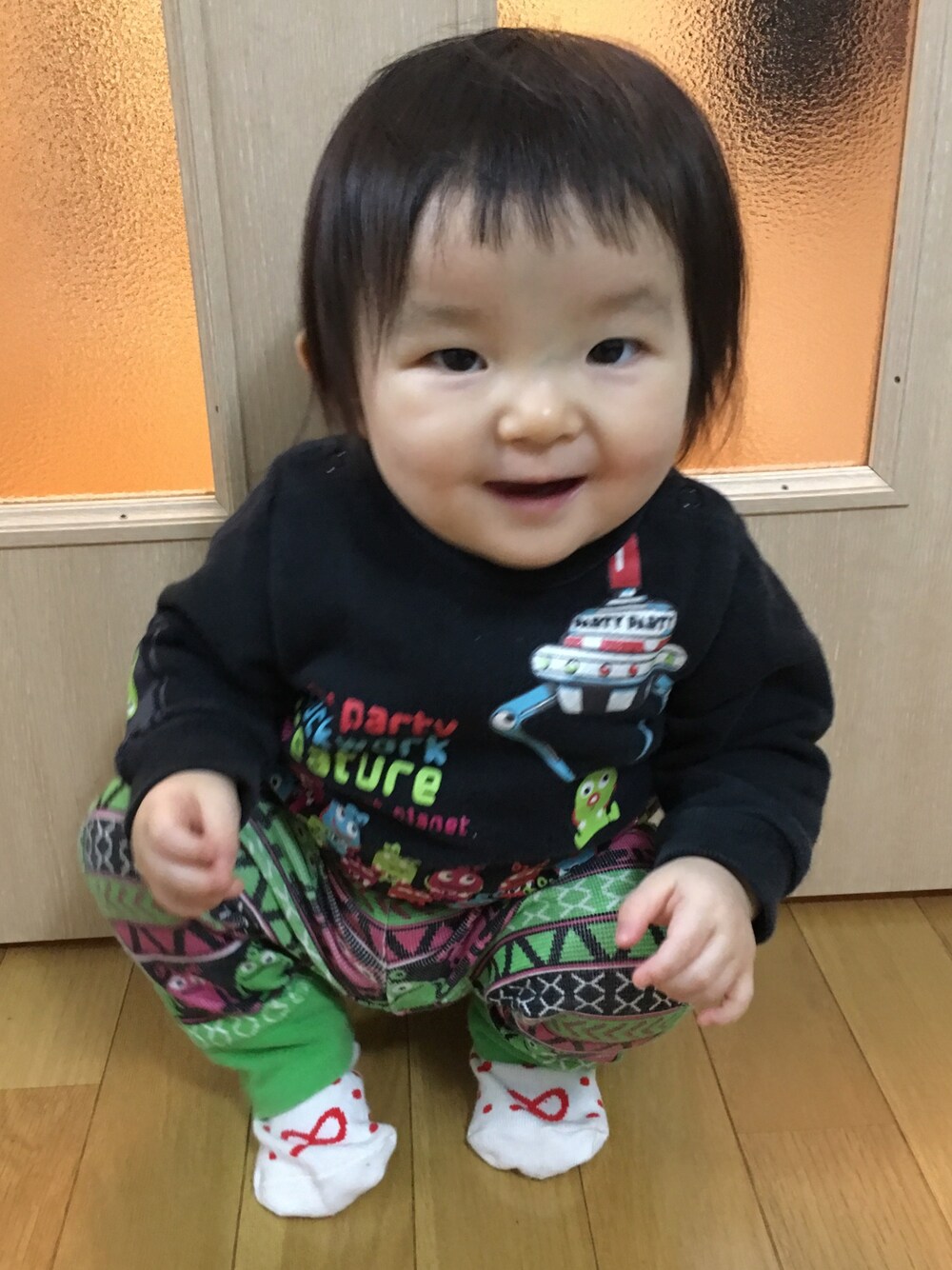 「1歳1ヶ月、保育園」｜「PARTY PARTYのアイテム（ママ＆ベビー、ブラック系）」を使った、nana⭐︎🌙さん（キッズ・70cm）の冬コーディネートの1枚目の写真