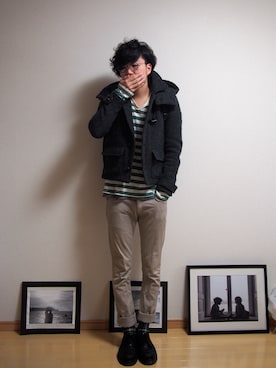 「靴下チラ見せ」｜「アイテム（ダッフルコート）」を使った、KIRITANBOさん（メンズ・175cm）の冬コーディネート