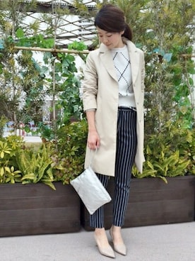 「シルバー」｜「アイテム（チェスターコート）」を使った、Danさん（レディース・162cm）の春コーディネート