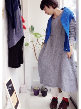 「ブルー x ホワイト」｜「アイテム（ワンピース/ドレス）」を使った、YARRA吉祥寺店さん（レディース・153cm）の春コーディネート