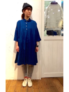 「ブルー x ホワイト」｜「アイテム（ワンピース/ドレス）」を使った、YARRA吉祥寺店さん（レディース・159cm）の冬コーディネート