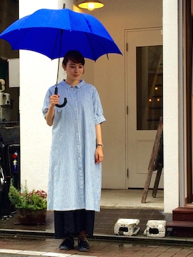 「ストライプワンピース」｜「アイテム（サロペット/オーバーオール）」を使った、YARRA吉祥寺店さん（レディース・159cm）の夏コーディネート