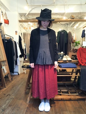 「ひざ丈スカート」｜「アイテム（帽子）」を使った、YARRA吉祥寺店さん（レディース・159cm）の秋コーディネート