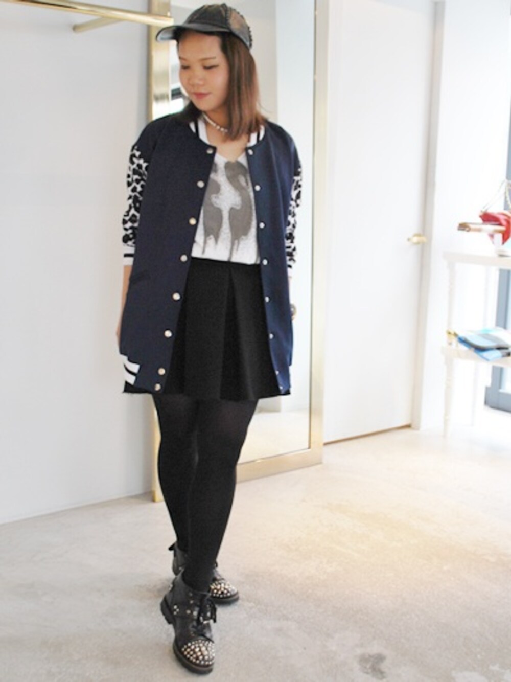 「UNSQUEAKYのStuds Lace-up Boots（その他シューズ、その他）」を使った、たちゃぴーさん（レディース・152cm）の秋コーディネートの1枚目の写真