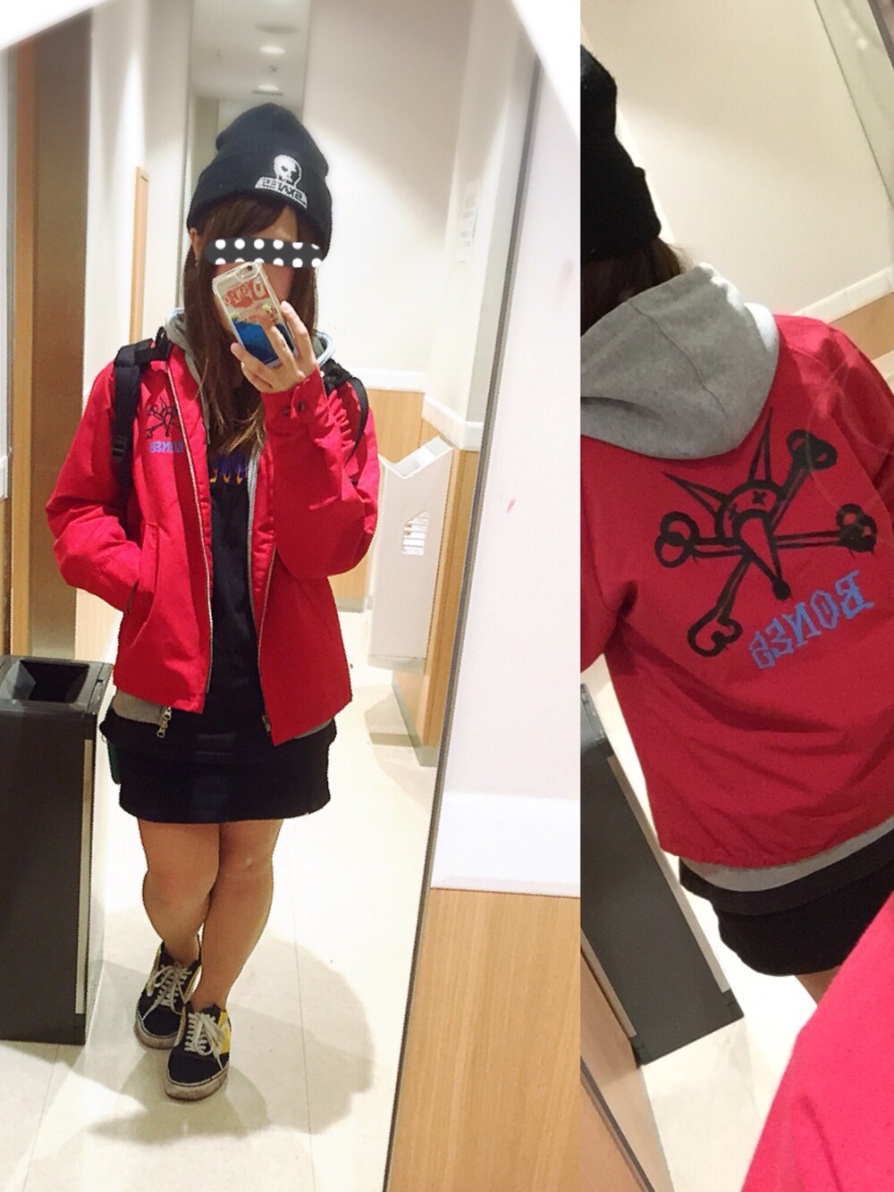 「powell、SKULLSKATES、VANS、THRASHER」｜「SKULL SKATESのアイテム（ニットキャップ/ビーニー、ブラック系）」を使った、あやぴぴぴさん（レディース・152cm）の冬コーディネートの1枚目の写真