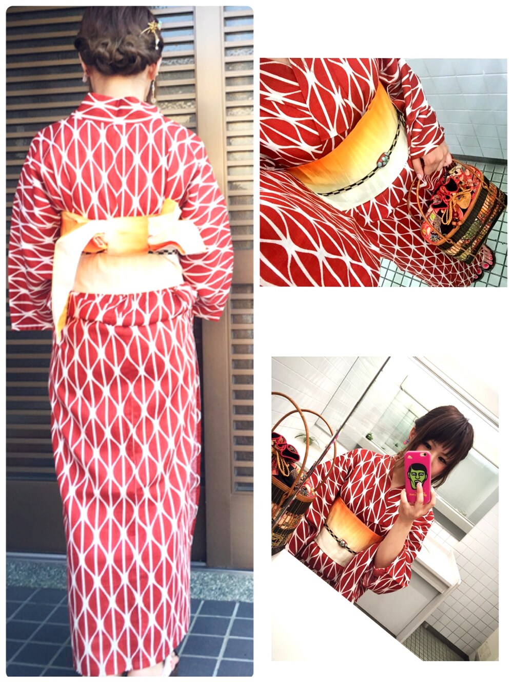 「浴衣、夏祭り、花火大会、夏」｜「浴衣のアイテム（浴衣、レッド系）」を使った、あやぴぴぴさん（レディース・152cm）の秋コーディネートの1枚目の写真