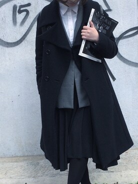 「Yohji Yamamoto（ヨウジヤマモト）のアイテム（ステンカラーコート）」を使った、rukaさん（レディース・158cm）の冬コーディネート