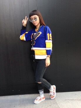 「pants」｜「アイテム（ジャージ）」を使った、PollyTNCさん（レディース・153cm）の冬コーディネート