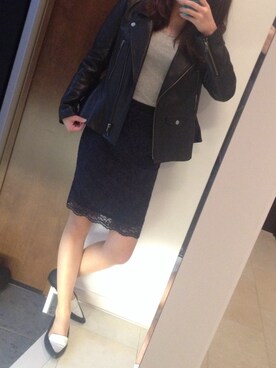 「BLACK BY MOUSSY（ブラックバイマウジー）のアイテム（ライダースジャケット）」を使った、田中夕貴さん（レディース・167cm）の春コーディネート