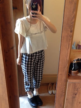 「ISBIT（アイズビット）のアイテム（トップス）」を使った、yucassyiさん（レディース・155cm）の夏コーディネート