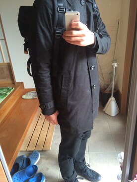 「no brand（ノーブランド）のアイテム（ジャケット/アウター、ブラック系）」を使った、昇吾さん（メンズ・181cm）の冬コーディネート