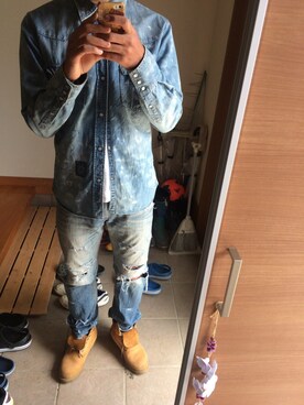 「EDWIN（エドウィン）のアイテム（デニムジャケット、ブルー系）」を使った、昇吾さん（メンズ・181cm）の春コーディネート