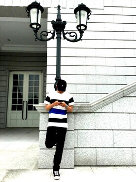 「REPUTATION（レピュテーション）のアイテム（帽子）」を使った、童昱翔さん（メンズ・175cm）の春コーディネート