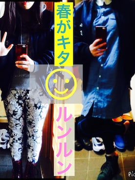 「アイテム（ブーティ、レッド系）」を使った、わがなっぺさん（レディース・154cm）の春コーディネート