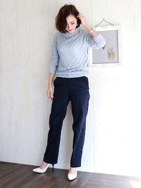 「透かし編みニット」｜DUNAさん（レディース・162cm）の冬コーディネート