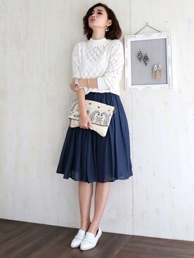 「透かし編みニット」｜DUNAさん（レディース・162cm）の冬コーディネート