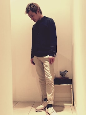 「アイテム（カーディガン/ボレロ）」を使った、堀越　真さん（メンズ・162cm・30代）の秋コーディネート