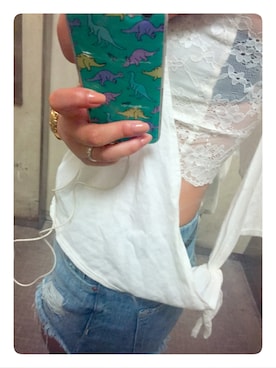 「アイテム（チューブトップ、ブルー系）」を使った、r e n aさん（レディース・158cm）の夏コーディネート