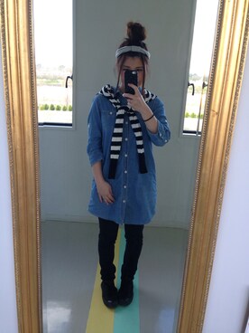 「LOWRYS FARM（ローリーズファーム）のアイテム（ワンピース、ブルー系）」を使った、sakieさん（レディース・152cm）の春コーディネート