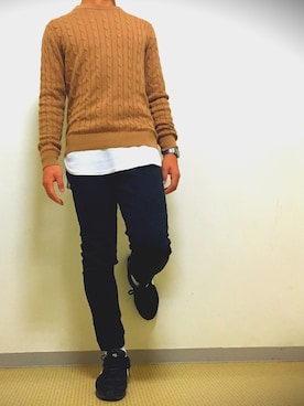 「RAGEBLUE（レイジブルー）の＜トレンドのロング丈＞ワッフルロングカットソー/733404（Tシャツ/カットソー）」を使った、Zakiさん（メンズ・170cm）の秋コーディネート