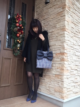 「ニットワンピース」｜「アイテム（ポンチョ）」を使った、etsukoさん（レディース・159cm）の秋コーディネート