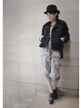 「アイテム（ライダースジャケット）」を使った、chaosbohemiaさん（レディース・156cm）の冬コーディネート