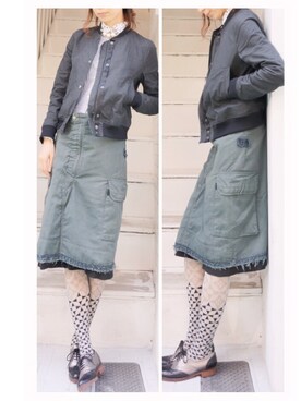 「サロペットスカート」｜「アイテム（ブルゾン）」を使った、chaosbohemiaさん（レディース・165cm）の春コーディネート