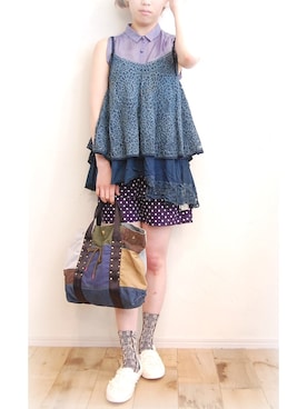 「アイテム（キャミソール、ブルー系）」を使った、chaosbohemiaさん（レディース・156cm）の春コーディネート