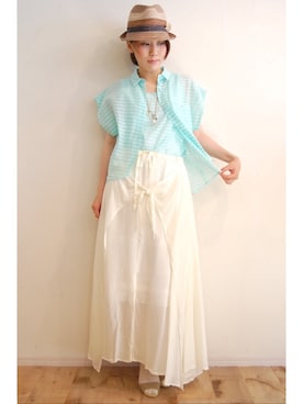 「キュプラ」｜「アイテム（アクセサリー）」を使った、chaosbohemiaさん（レディース・156cm）の夏コーディネート