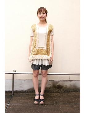 「アイテム（Tシャツ/カットソー、ゴールド系）」を使った、chaosbohemiaさん（レディース・156cm）の冬コーディネート