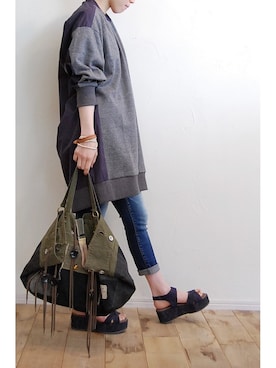 「アイテム（ハンドバッグ、グリーン系）」を使った、chaosbohemiaさん（レディース・156cm）の春コーディネート