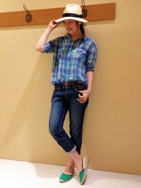 「ikka（イッカ）のアイテム（帽子）」を使った、やまぎしさん（レディース・165cm）の春コーディネート