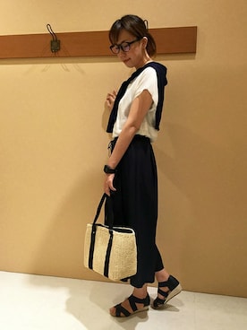 「Sens de vie（サンスドゥウ゛ィ）のアイテム」を使った、やまぎしさん（レディース・165cm）の夏コーディネート