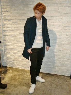 「5351 POUR LES HOMMES（ゴーサンゴーイチプールオム）のアイテム（チェスターコート）」を使った、5351sendaiSTAFFさん（メンズ・170cm）の秋コーディネート