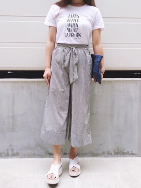 「MUK（ムク）のアイテム（Tシャツ/カットソー）」を使った、HEMMY.さん（レディース・157cm）の夏コーディネート