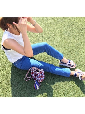 「MSGM（エムエスジーエム）のアイテム（サンダル）」を使った、HEMMY.さん（レディース・157cm）の夏コーディネート