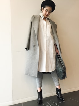 「gray」｜「アイテム（チェスターコート）」を使った、Narcissus  crystaさん（レディース・162cm）の冬コーディネート