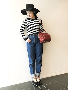 「アイテム（Tシャツ/カットソー、ブラック系）」を使った、Narcissus  crystaさん（レディース・162cm）の冬コーディネート