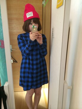 「ブルー×ブラック」｜「アイテム（シャツワンピース）」を使った、まいちごさん（レディース・155cm）の秋コーディネート