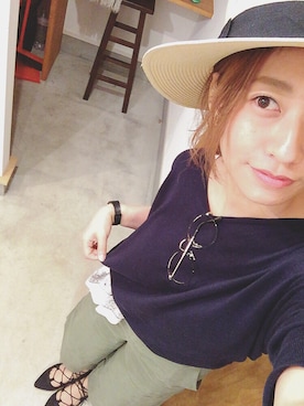 「Discoat Parisien（ディスコートパリシアン）のつば広カンカン帽（ハット）」を使った、ツミキ*さん（レディース・158cm）の春コーディネート